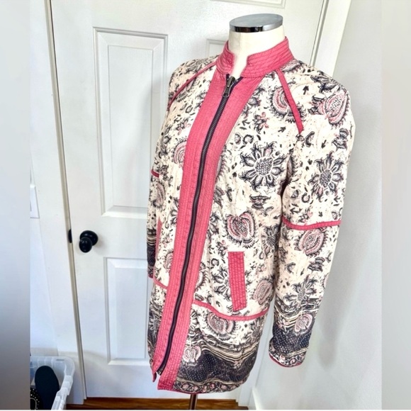Free People Floral and Denim Utility Jacket with Red Trim - Picture 4 of 10